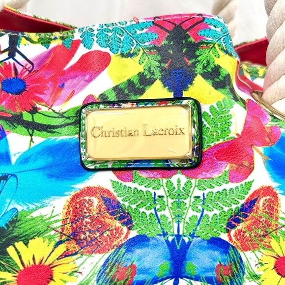 CHRISTIAN LACROIX REVERSIBLE PINK FLORAL DRAGONFLY TOTE W/ DUST BAG - Picture 4 of 11